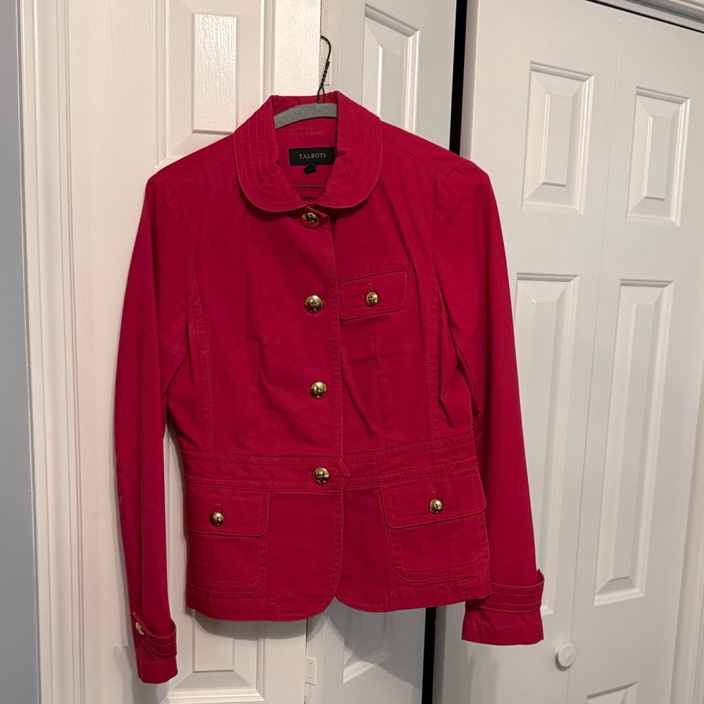 Talbots Hot Pink Utility Blazer with Gold Buttons
